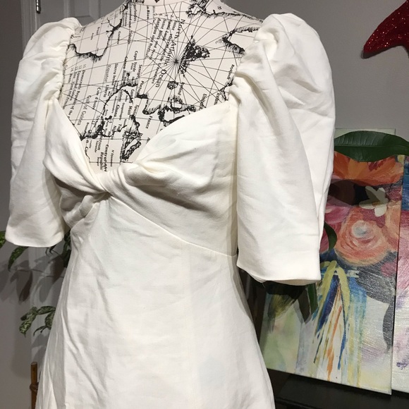 Linen Coastal Coquette Cottage Western Puff short sleeve twist knot overlay flar - Picture 3 of 16